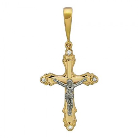 Крест из комбинированного золота 585 пробы с Бриллиантом 01Р660607Ж