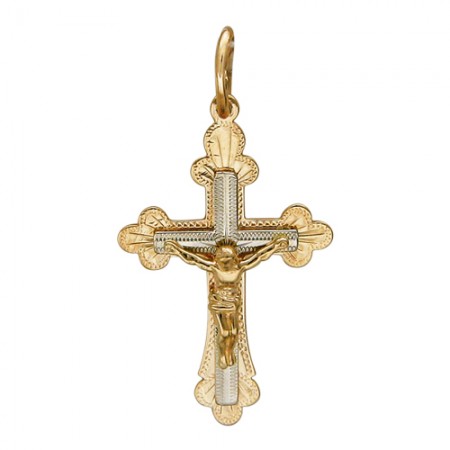 Крест из комбинированного золота 585 пробы 01Р760614