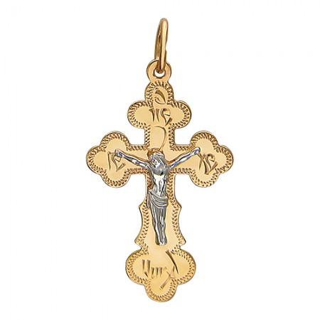 Крест из комбинированного золота 585 пробы 01Р760628