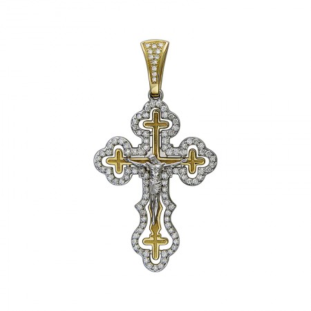 Крест из комбинированного золота 750 пробы с Бриллиантом 01Р680915